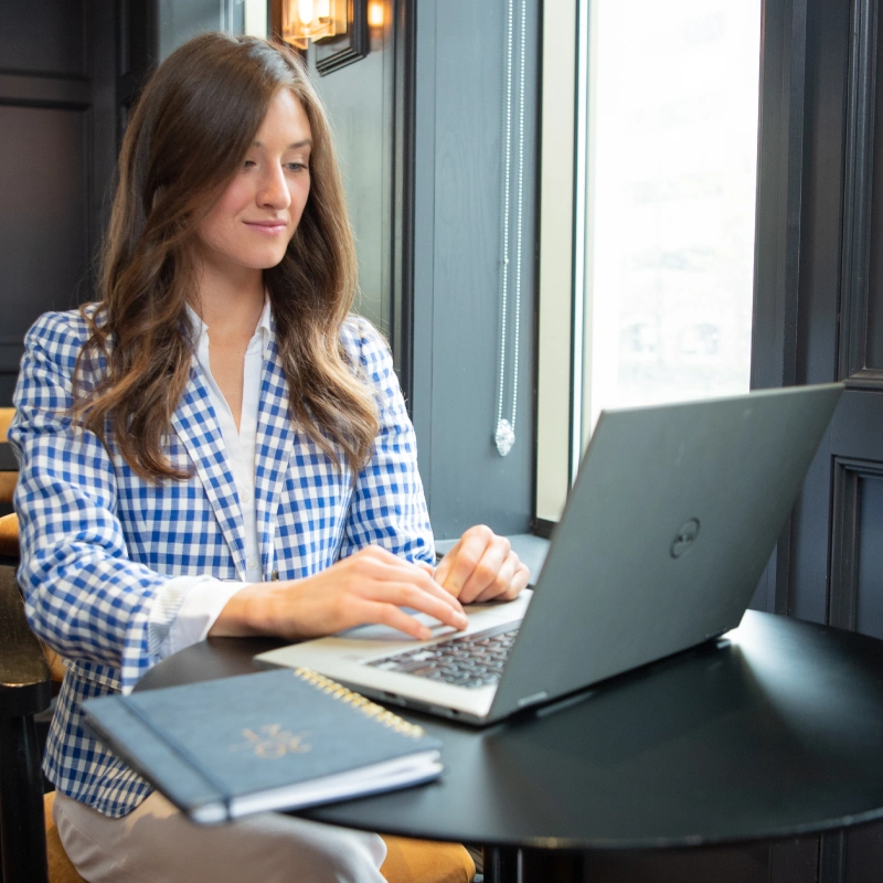 Woman working at laptop in Purdue Memorial Union