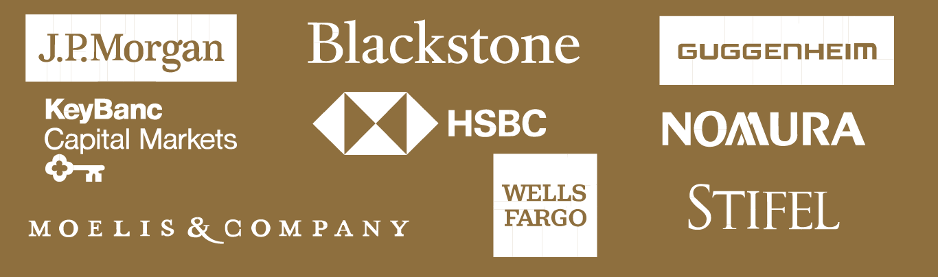 JP Morgan, Stifel, Blackstone, Nomura, KeyBanc, HSBC, Guggenheim, Wells Fargo, Moelis & Company