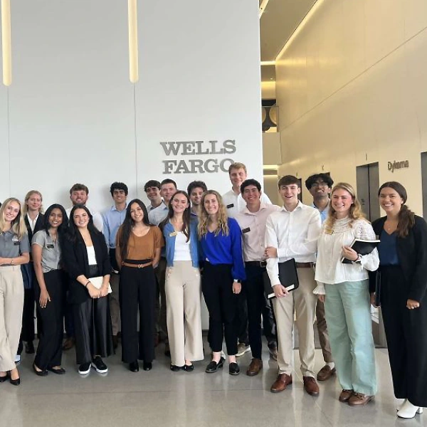 Large group of students at Wells Fargo office