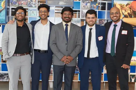Purdue's 2nd place team was comprised of (from left to right) Vishnu Vardhan Ponduri, Soham Agarwal, Nagarjuna Chidarala, Durgamadhab Dash, and Sohan Kumar Sahoo.