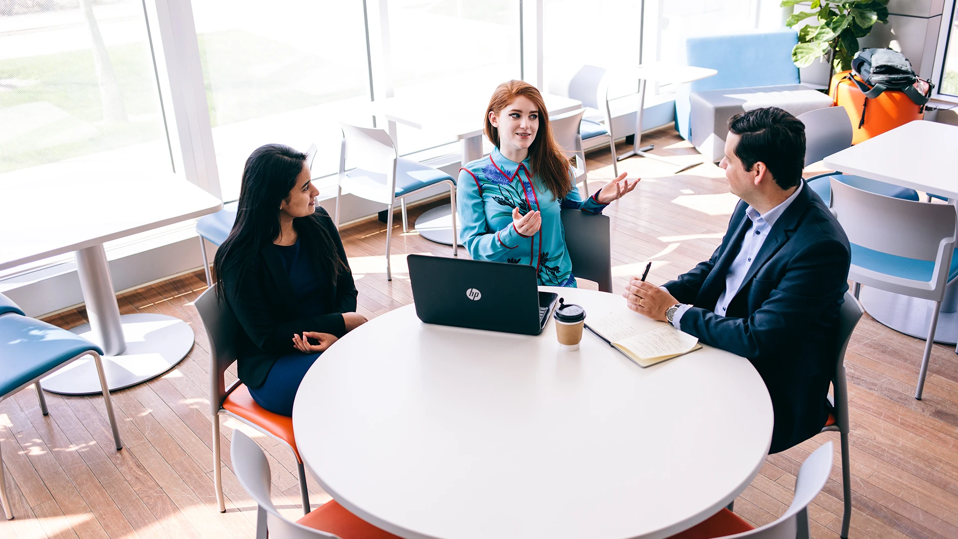 Graduate students having a discussion