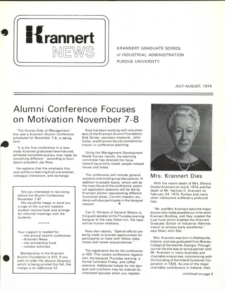 Krannert news, July-August 1974