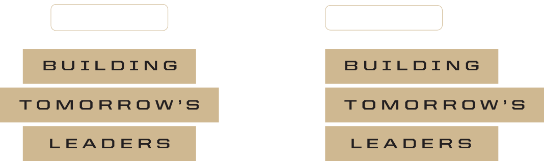 Examples of headlines in gold blocks, one center align and one left aligned