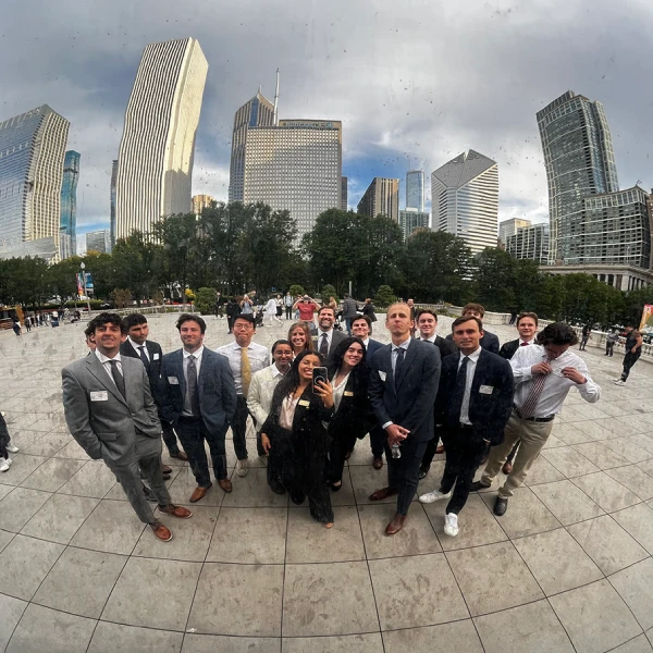 Group of students take selfie in Chicago