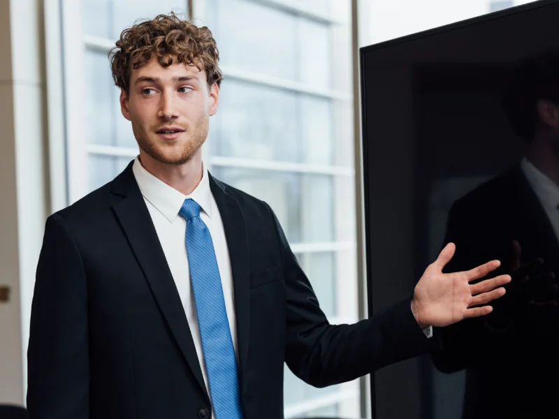 Owen Mahin speaking in board room