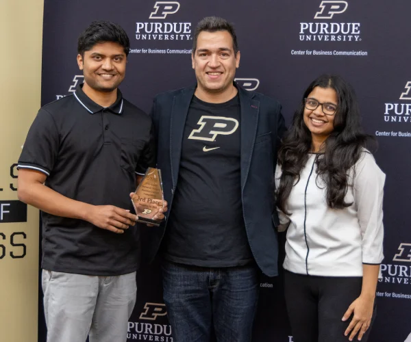 MBT Students Archana Tatavarthi and Surya Kazipeta with Professor Kostas Grigoriou