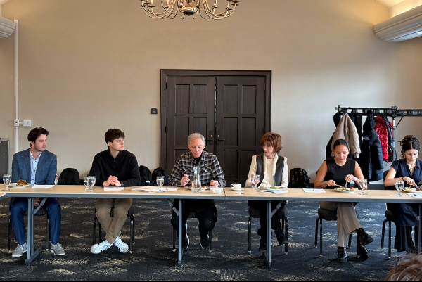 Marc Hagle as a Real Estate Development and Investments course guest lecture during the classroom session and lunch