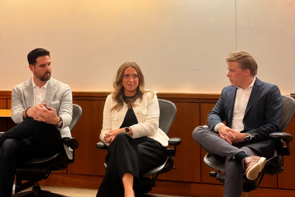 Brooke Ratcliff in conversation with business students
