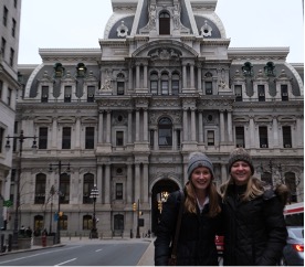 allie-prue-left-in-front-of-city-hall-in-philadelphia-with-friend-mattie-right