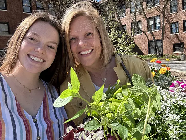 Bella (left) with her mom at Purdue Horticulture Garden